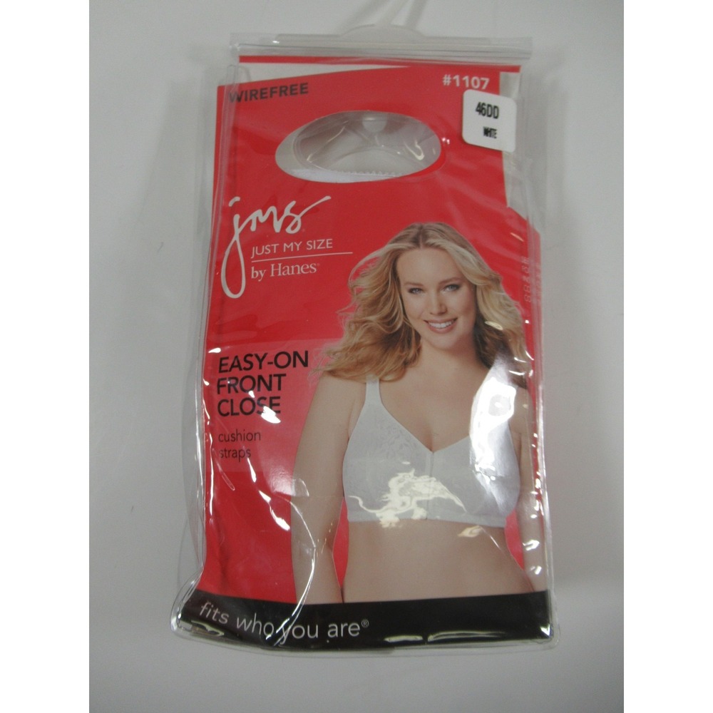 NEW JMS Easy On Front Close Unlined Bra 46DD White Wireless Just My Size mj1107